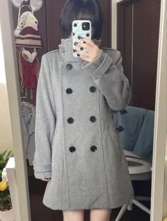 スタンドカラー ピーコート ウールコート グレー 韓国