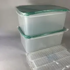 【新品 未使用】タッパーウェア MMワイド大容量 ビッグな3点セットすのこ付緑色 新品 未使用】タッパーウェア MMワイド大容量 ビッグな3点セット