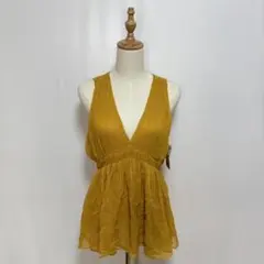 新品タグ✨ZARA BASICシルク100% ノースリーブブラウス（L）シフォンのサムネイル
