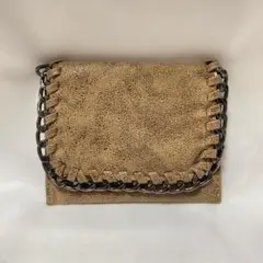 ミニ財布 ベージュ チェーンデザイン カードケース コンパクト 韓国 高見え