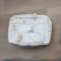 ジェラートピケ　おむつポーチ お着替えポーチ　白　アニマル柄　ポーチ