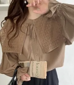 ビッグレース衿ゆったり3wayキャンディスリーブブラウス★milybilet★