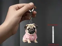 パグ犬アクリルキーホルダー ピンク