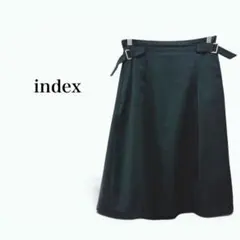 インデックス 膝丈フレアスカート ブラック 腰ベルト カジュアル シンプル 無地のサムネイル