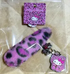 【タグ付き未使用】ハローキティ　ヒョウ柄ファーキーホルダー　ギャルネコ　しっぽ