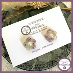 パープル★ミニ花レジンピアス　イヤリング　レジン　ピアス　花　ドライフラワー