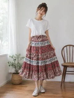 レディース ロングスカート ペイズリー柄 フレアスカート
