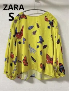 ZARA BASIC 昆虫柄バルーンスリーブシャツS