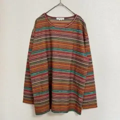 【美品】Givy マルチカラーストライプ カットソー 長袖 レーヨン混 M相当