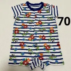 （美品）　ミキハウス　ホットビスケッツ　ロンパース　70 ボーダー　半袖