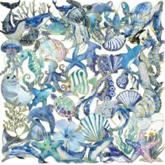 【U58】シール 50枚 PET ステッカー海の生き物 箔押し コラージュ素材