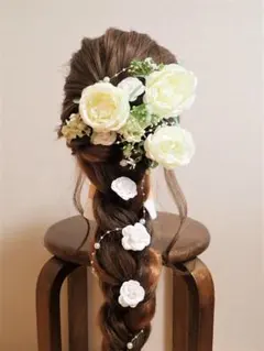 ヘッドドレス☆ホワイト系×パール調ビーズチェーン☆髪飾り/結婚式/成人式/卒業式