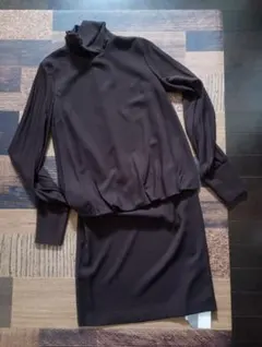 DAMAダークブラウン タートルネックシルクロングワンピース