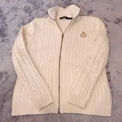 Ralph Laurenラルフローレン ケーブルニットジップアップ アイボリーS