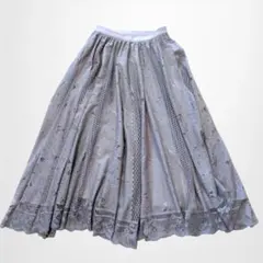 ミッシュマッシュ ロングフレアスカート 花柄レース ウエストゴム 春夏用