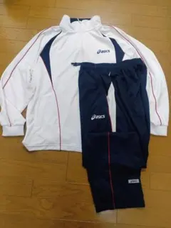 asics ジャージ上下セット Lサイズ ホワイト/ネイビー