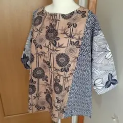 1095】豪華 有松絞り かわいい花柄 ゆったりサイズ 短めチュニック 