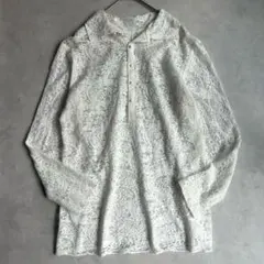 美品✨BEARDSLEY レースシャツ ハーフボタン 総レース 洗える 近年 白のサムネイル