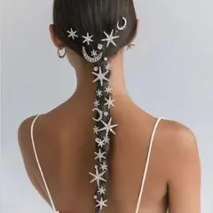 ヘアピンセット　月　星　結婚式　パーティー　シルバー　ヘアーアクセサリー1230のサムネイル
