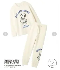 ジェラートピケPEANUTSプルオーバー＆ロングパンツセット　スヌーピー