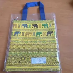 値下げ！2026年にタイで購入！象模様トートバッグ イエロー
