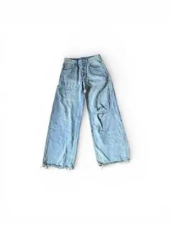 ライトブルーダメージワイドレッグデニム