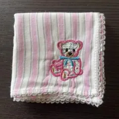 INTERMODE×リバティ　ストライプ柄 クマ刺繍 ハンカチ