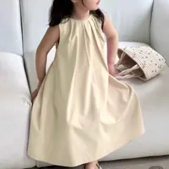 ノースリーブ ワンピース 7Y ベージュ アプリコット