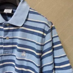 Brooks Brothers ポロシャツ L スリムフィット　ボーダー青水色白