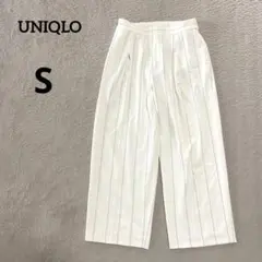 ユニクロUNIQLOタックワイドパンツスラックスホワイト白Sストライプオフィス