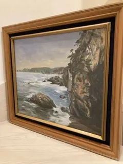 海岸風景 油彩画　F10号　額縁付き