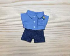 【2S-229】ぬい服10cm ダンガリーシャツ+パンツセット（ロリポップ付）