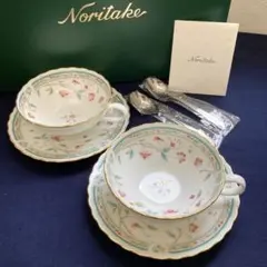 13,200円未使用箱付Noritake 花更紗ティーカップ＆ソーサーペアセット