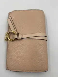 クロエ 長財布 アルファベット レザー シボ革 ベージュ系