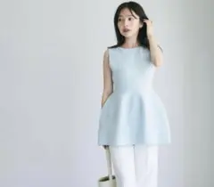 BASEMENTonline ペプラムニット 水色 ノースリーブ