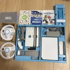 Wii本体　青、白コントローラ　マリオカートハンドルセット