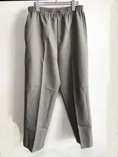 カジュアルボトムスパンツ チェック柄 グレージュ ウエストゴム ポケット上品①