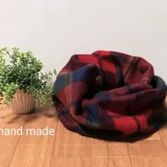 スヌード　マフラー　ネックウォーマー　ハンドメイド　レッド♡赤　チェック
