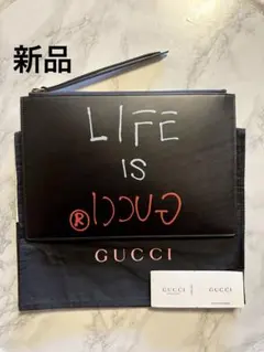 【新品】GUCCI 黒レザー クラッチバッグ