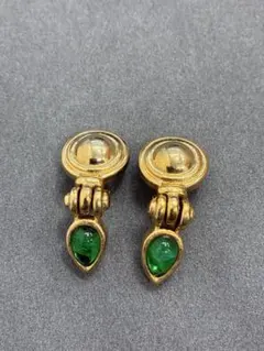 ビンテージ風ゴールドグリーンイヤリング