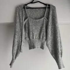 グレー クロップドニットカーディガン