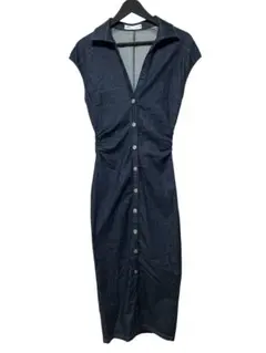 新品未使用】zara フィットミディシャツワンピース ダークデニム 半袖 