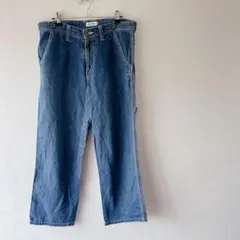 LE SIM デニムブルー ワイドレッグパンツ　クロップド丈　綿　麻