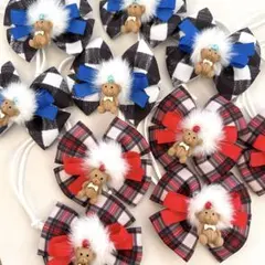 vivi様 トリミングチョーカー★チェックくまさん