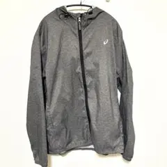 アシックス グレー フード付きウィンドブレーカー L