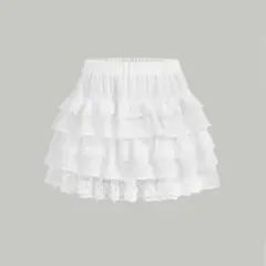 SHEIN MOD コントラストレース フリル裾 スカート ホワイト