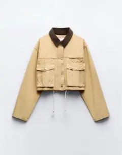 ZARA コントラストドローストリングクロップドジャケット