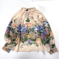 ZARA ザラ フラワープリント シアーブラウス 花柄 リボン Mのサムネイル
