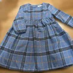 ペアマノン　起毛 チェック柄 長袖 ワンピース　100 水色
