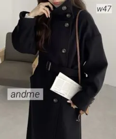 w47 andme フェイクウール スタンドカラー ロングコート